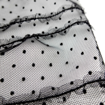 Knitted Dot Lace Black Mesh Flocking Fabric